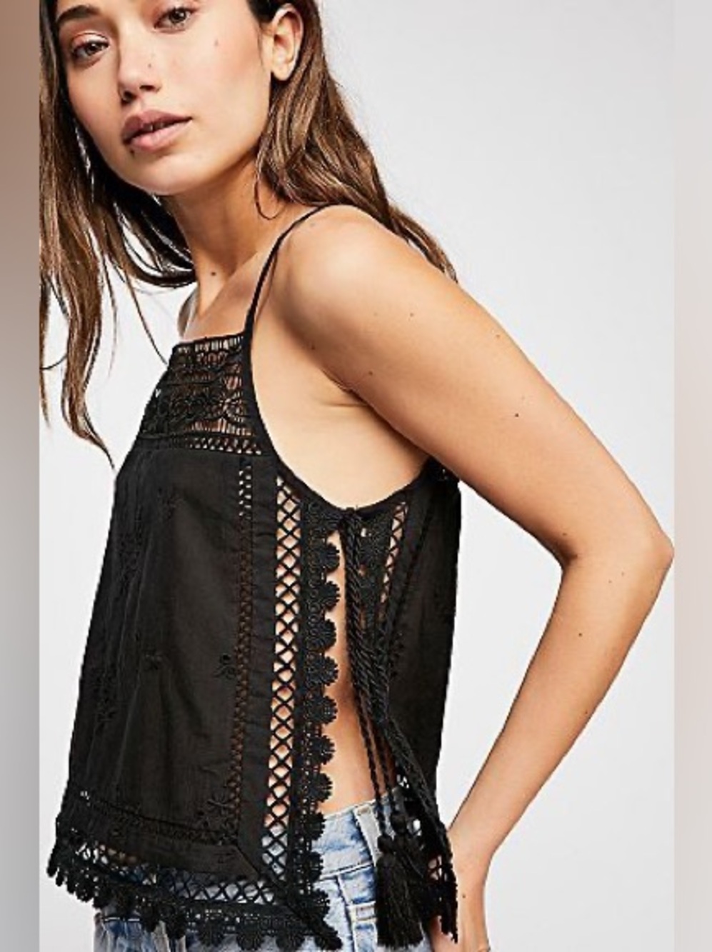 Free people Black Crochet Lace Tank Top - Women's Sleeveless Summer Top